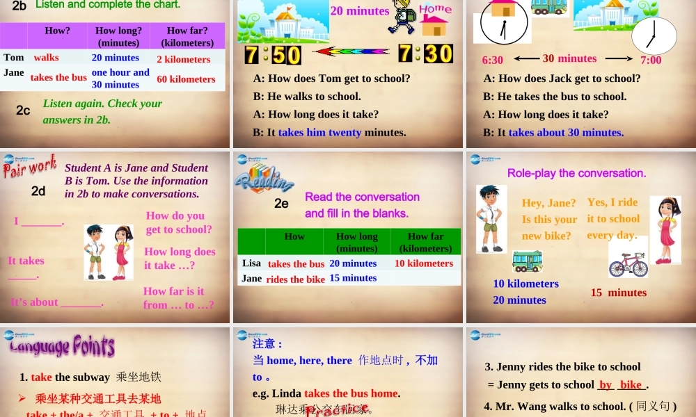 【名师精品】7Unit 3 How do you get to school Section A课件1.ppt