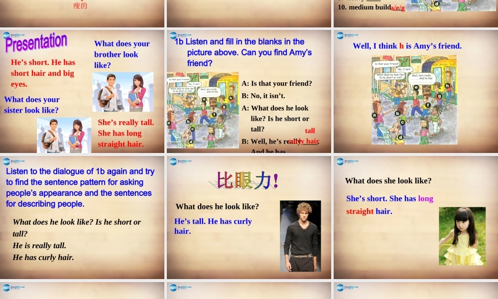 【名师精品】7Unit 9 What does he look like Section A课件1.ppt