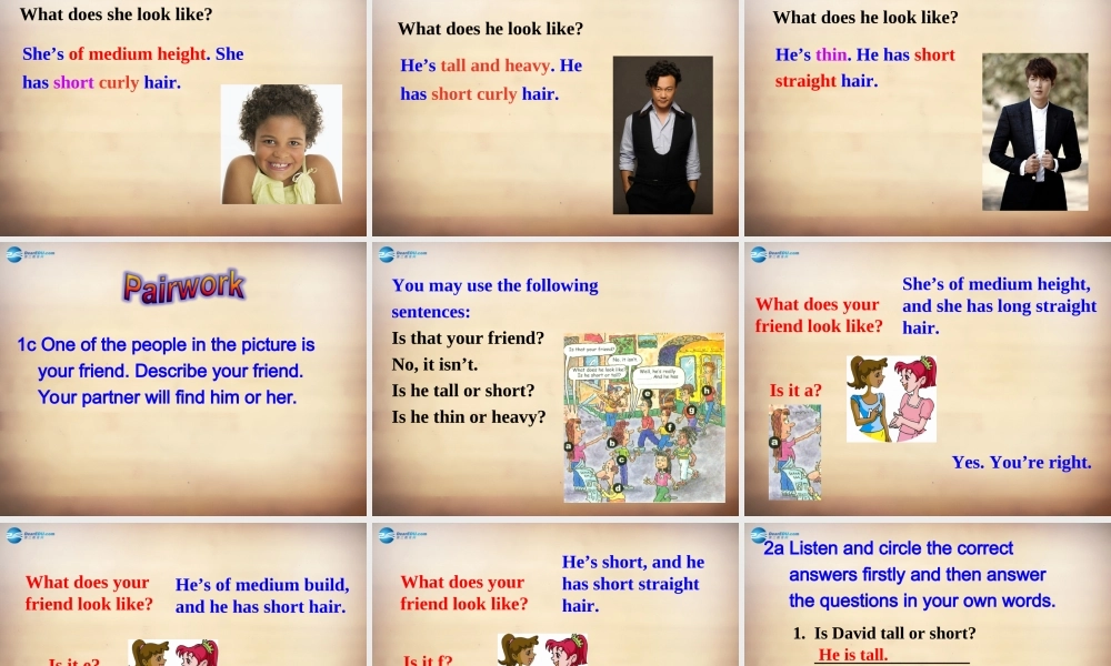 【名师精品】7Unit 9 What does he look like Section A课件1.ppt