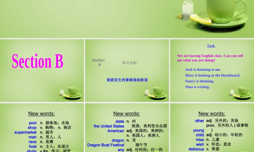 【名师精品】7 《Unit 6 I'm watching TV Section B》课件.ppt