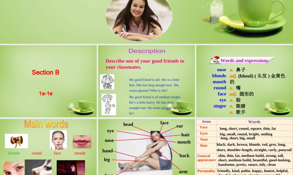 【名师精品】7 《Unit 9 What does he look like Section B》课件.ppt