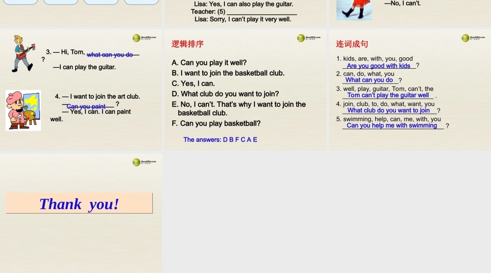 【名校精品】 2Unit 1 Can you play the guitarPeriod课件4.ppt