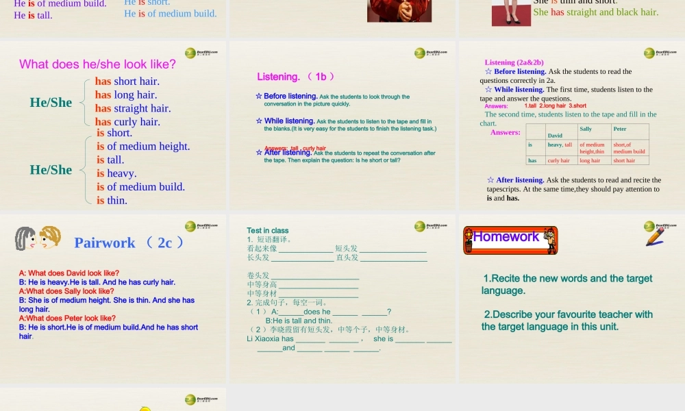 【名校精品】 2Unit 9 What does he look likePeriod课件1.ppt