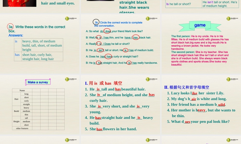 【名校精品】 2Unit 9 What does he look likePeriod课件2.ppt