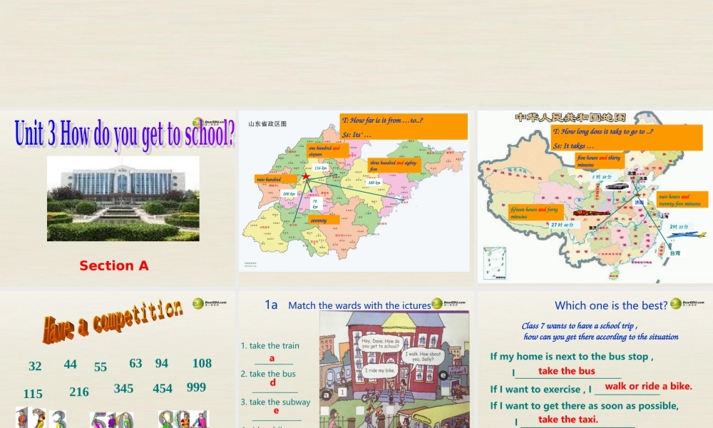 【名校精品】Unit 3 How do you get to school课件.ppt