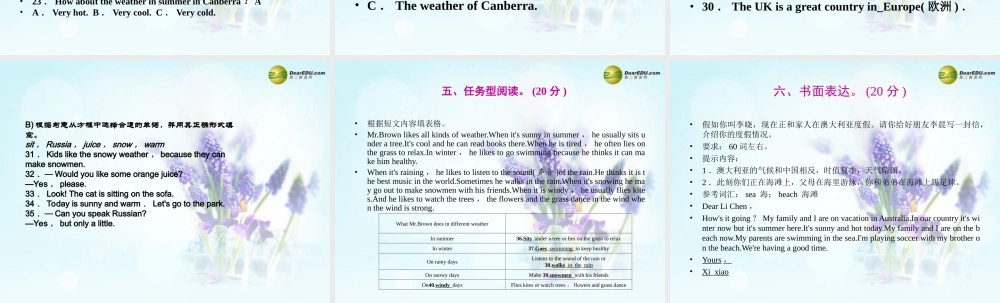 【名校精品】Unit 7 It's raining周周清课件.ppt