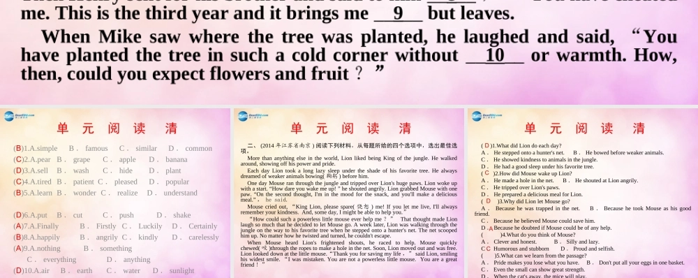 【四清导航】九年级英语全册 Unit 11 Sad movies make me cry单元阅读清课件.ppt