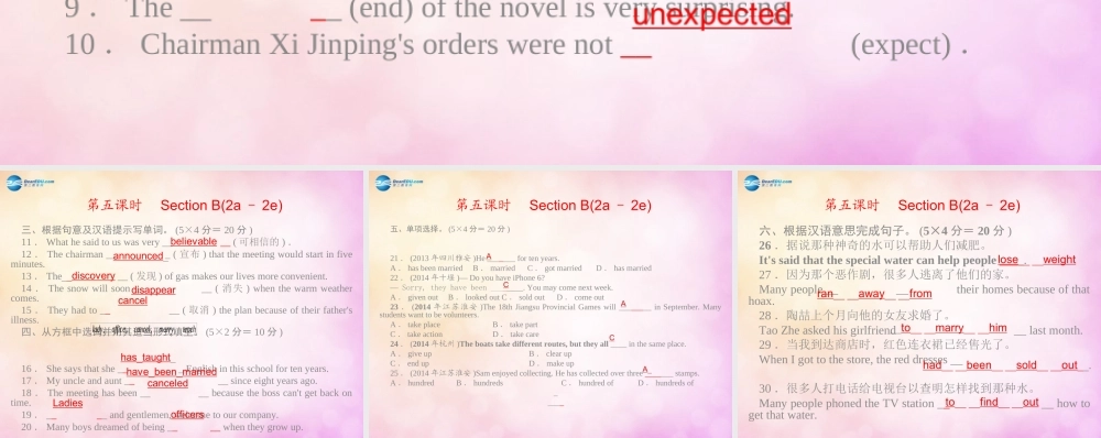 【四清导航】九年级英语全册 Unit 12 Life is full of the unexpected第五课时课件.ppt