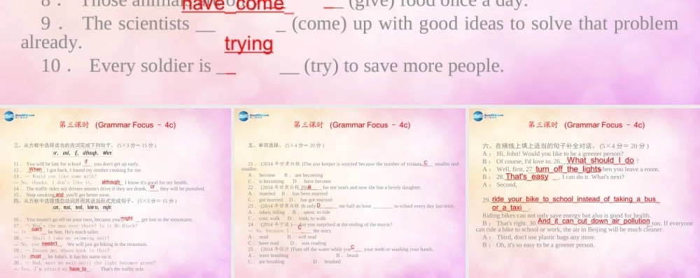 【四清导航】九年级英语全册 Unit 13 We are trying to save the earth第三课时课件.ppt