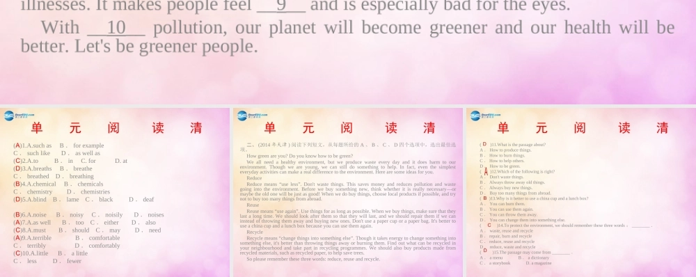 【四清导航】九年级英语全册 Unit 13 We are trying to save the earth阅读清课件.ppt