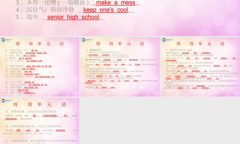 【四清导航】九年级英语全册 Unit 14 I remember meeting all of you in Grade单元周周清课件.ppt