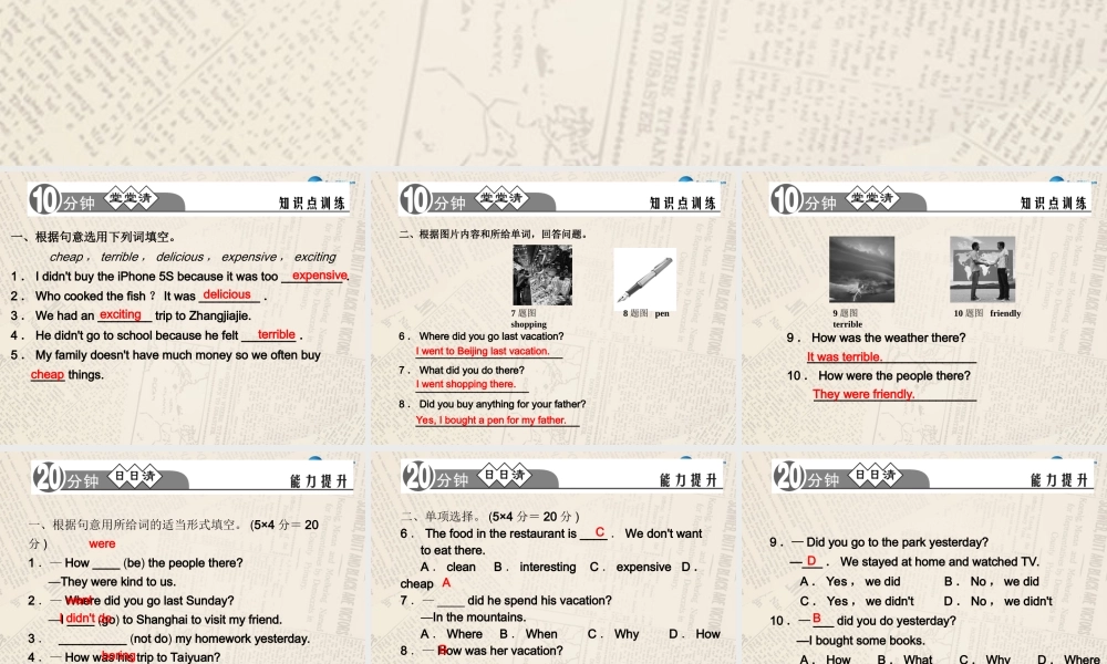 【四清导航】八年级英语上册 Unit 1 Where did you go on vacation？（第3课时）课件.ppt