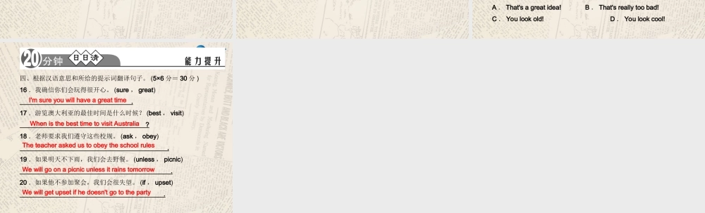 【四清导航】八年级英语上册 Unit 10 If you go to the partyyou'll have a great time！（第6课时）课件.ppt