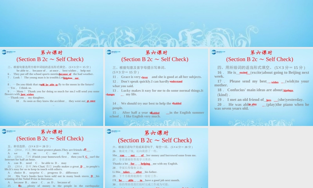 【四清导航】八年级英语下册 Unit 2 I’ll help to clean up the city parks第六课时课件 .ppt