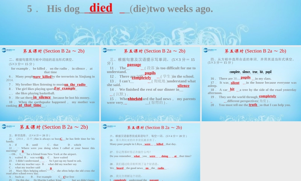 【四清导航】八年级英语下册 Unit 5 What were you doing when the rainstorm came第五课时课件 .ppt