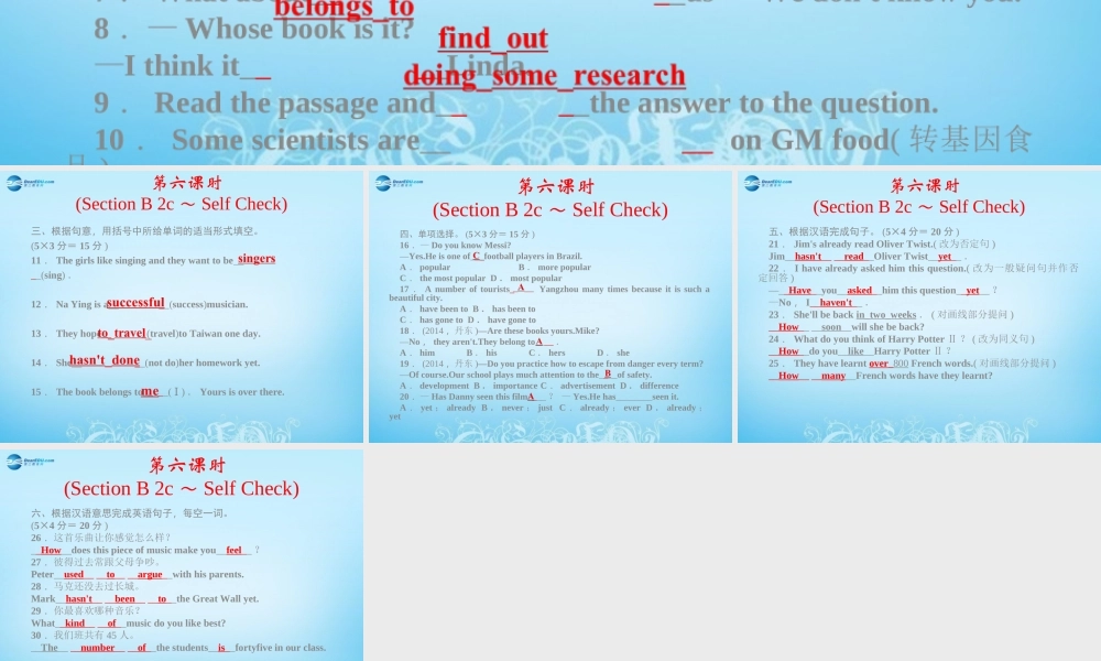 【四清导航】八年级英语下册 Unit 8 Have you read Treasure Island yet第六课时课件 .ppt