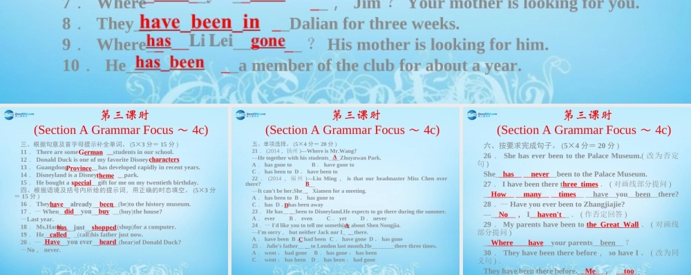 【四清导航】八年级英语下册 Unit 9 Have you ever been to a museum第三课时课件 .ppt