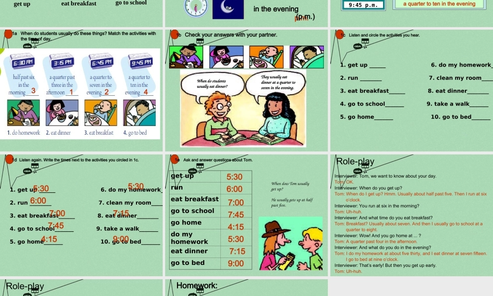 【江苏省】 《Unit 2 What time do you go to school》课件3.ppt