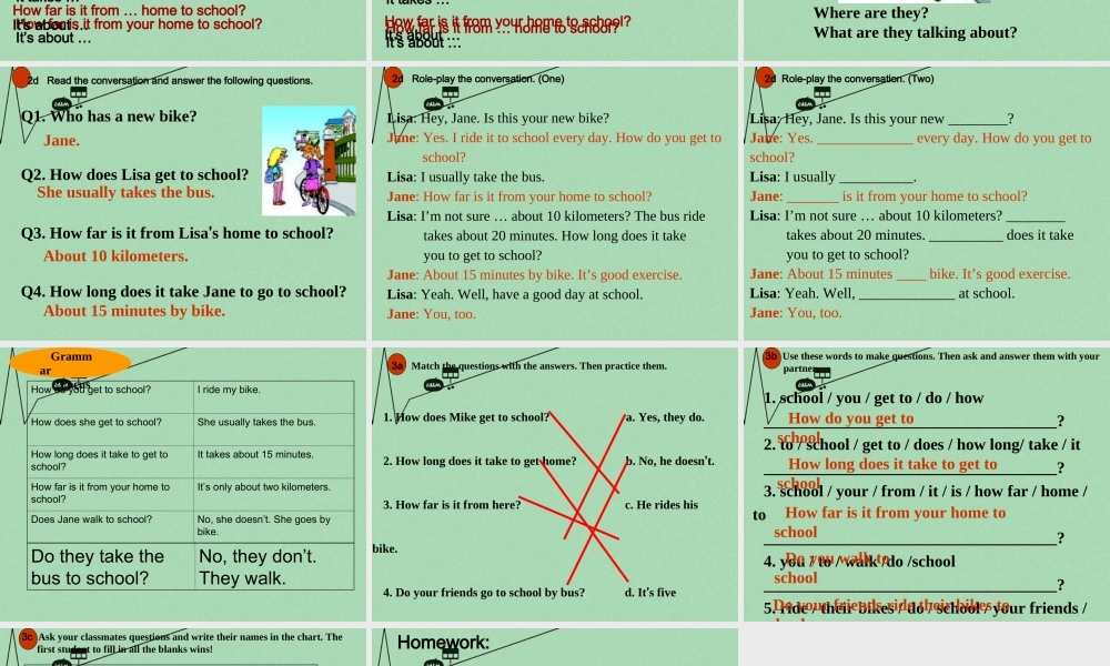 【江苏省】 《Unit 3 How do you get to school》课件2.ppt