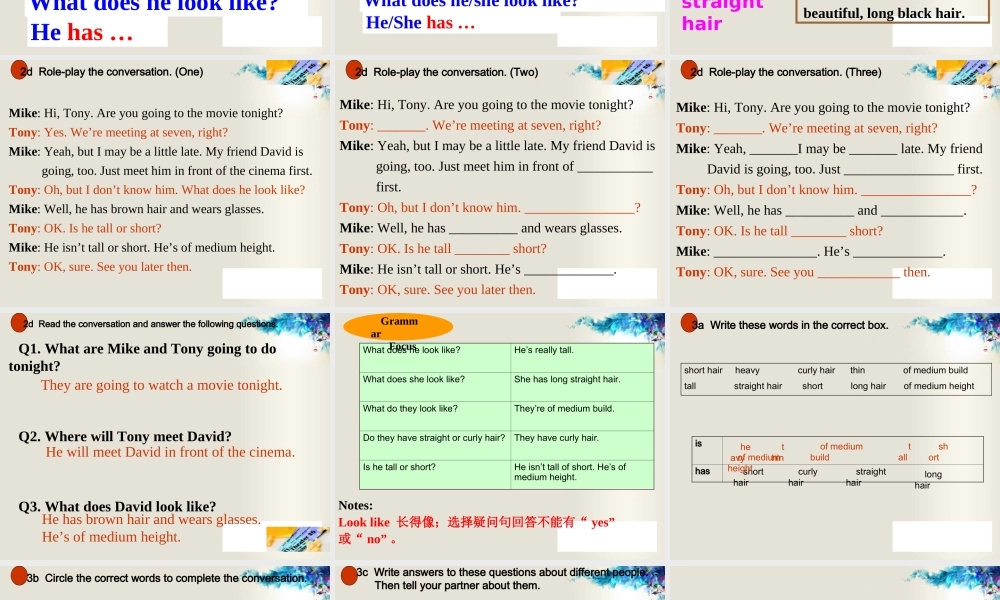 【江苏省】 《Unit 9 What does he look like》课件2.ppt