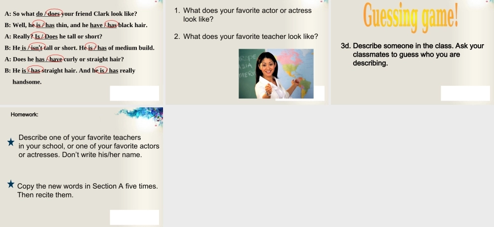 【江苏省】 《Unit 9 What does he look like》课件2.ppt