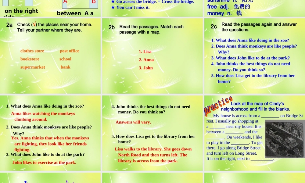 【湖北省】 Unit 8 Is there a post office near here Section B（2a-2c）课件.ppt