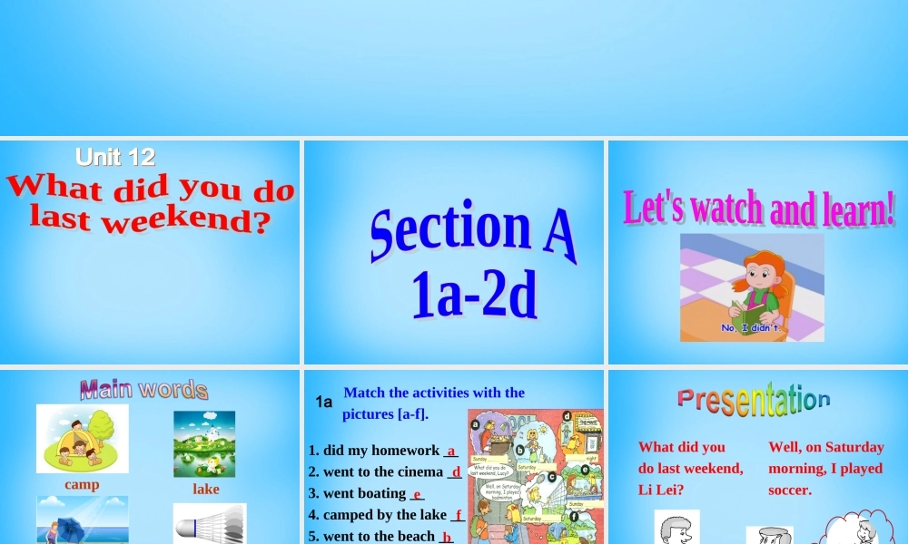 【湖北省】2Unit 12 What did you do last weekend Section A课件1.ppt