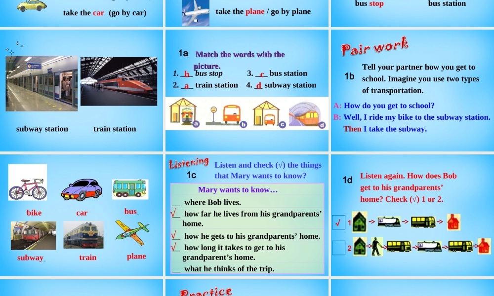 【湖北省】2Unit 3 How do you get to school Section B课件1.ppt