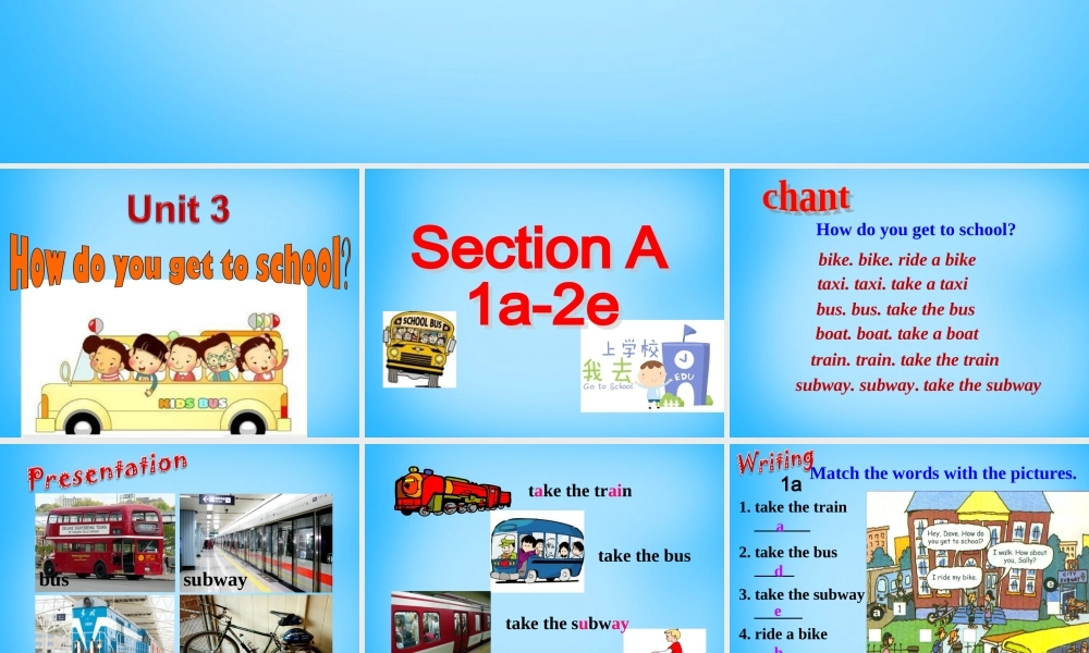 【湖北省】2Unit 3 How do you get to school Section A课件1.ppt
