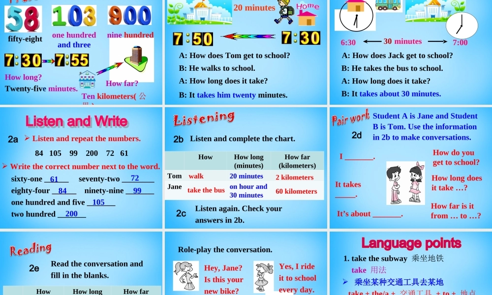 【湖北省】2Unit 3 How do you get to school Section A课件1.ppt