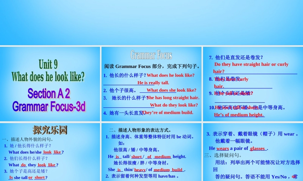 【湖北省】2Unit 9 What does he look like Section A课件2.ppt