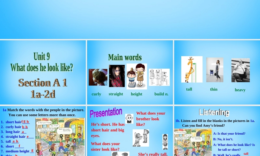 【湖北省】2Unit 9 What does he look like Section A课件1.ppt