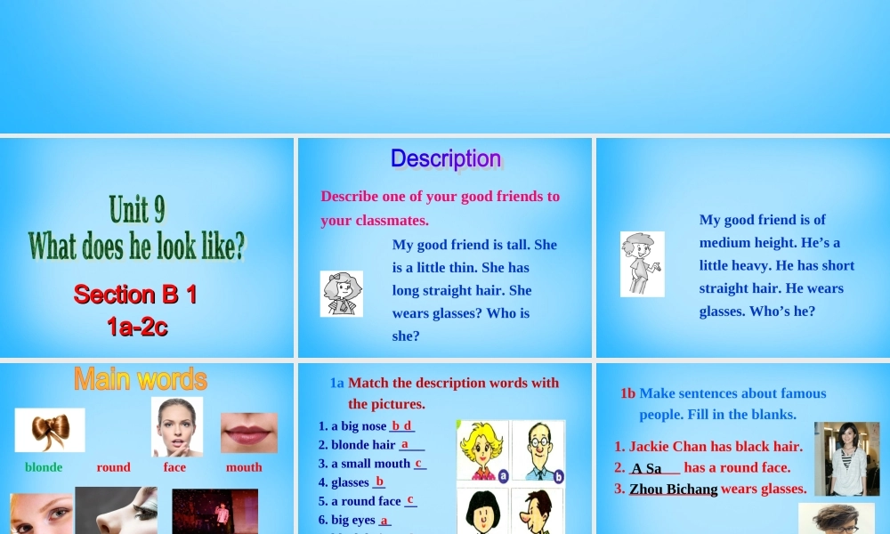 【湖北省】2Unit 9 What does he look like Section B课件1.ppt