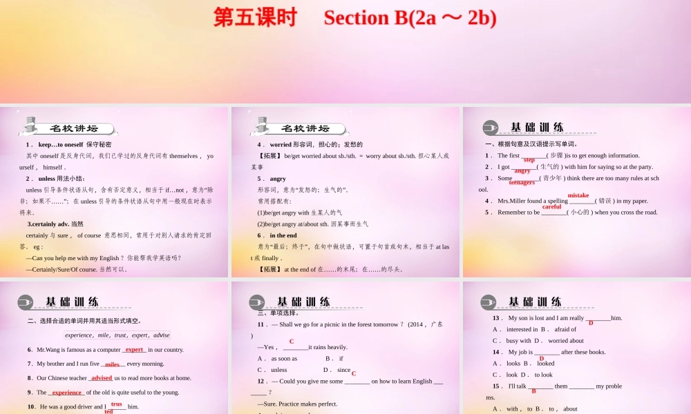 【练闯考】八年级英语上册 Unit 10 If you go to the partyyou’ll have a great time（第5课时）Section B（2a-2b）课件.ppt