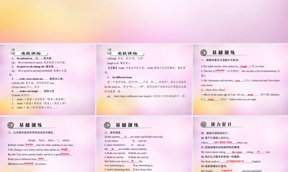 【练闯考】八年级英语上册 Unit 3 I’m more outgoing than my sister（第4课时）Section B（1a-1e）课件.ppt