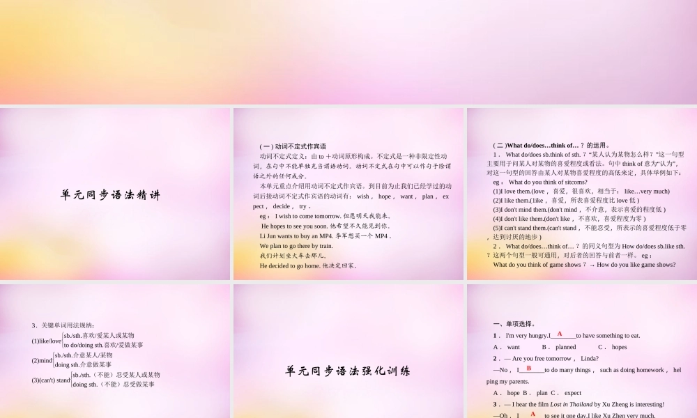 【练闯考】八年级英语上册 Unit 5 Do you want to watch a game show（第3课时）Section A（Grammar Focus-3c）课件.ppt