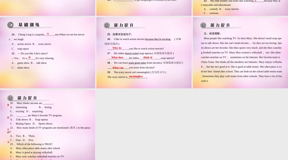 【练闯考】八年级英语上册 Unit 5 Do you want to watch a game show（第4课时）Section B（1a-1d）课件.ppt