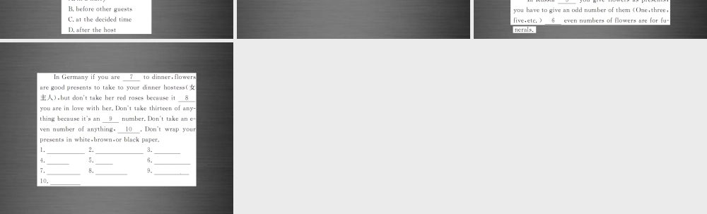 【课堂内外】九年级英语全册 Unit 10 You’re supposed to shake hands Section B阅读拓展课件.ppt