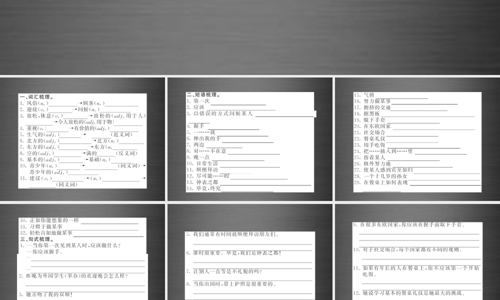 【课堂内外】九年级英语全册 Unit 10 You’re supposed to shake hands单元基础梳理课件.ppt