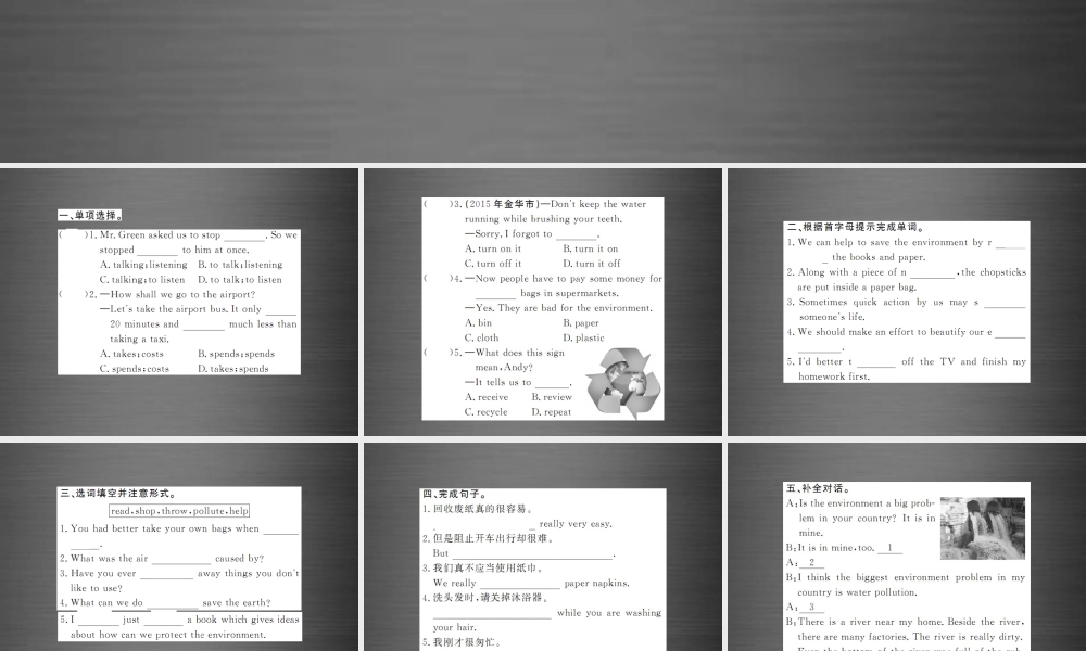 【课堂内外】九年级英语全册 Unit 13 We’re trying to save the earth（第3课时）课件.ppt