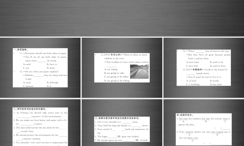 【课堂内外】九年级英语全册 Unit 13 We’re trying to save the earth（第5课时）课件.ppt