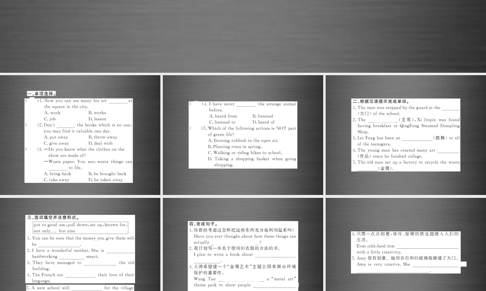 【课堂内外】九年级英语全册 Unit 13 We’re trying to save the earth（第4课时）课件.ppt