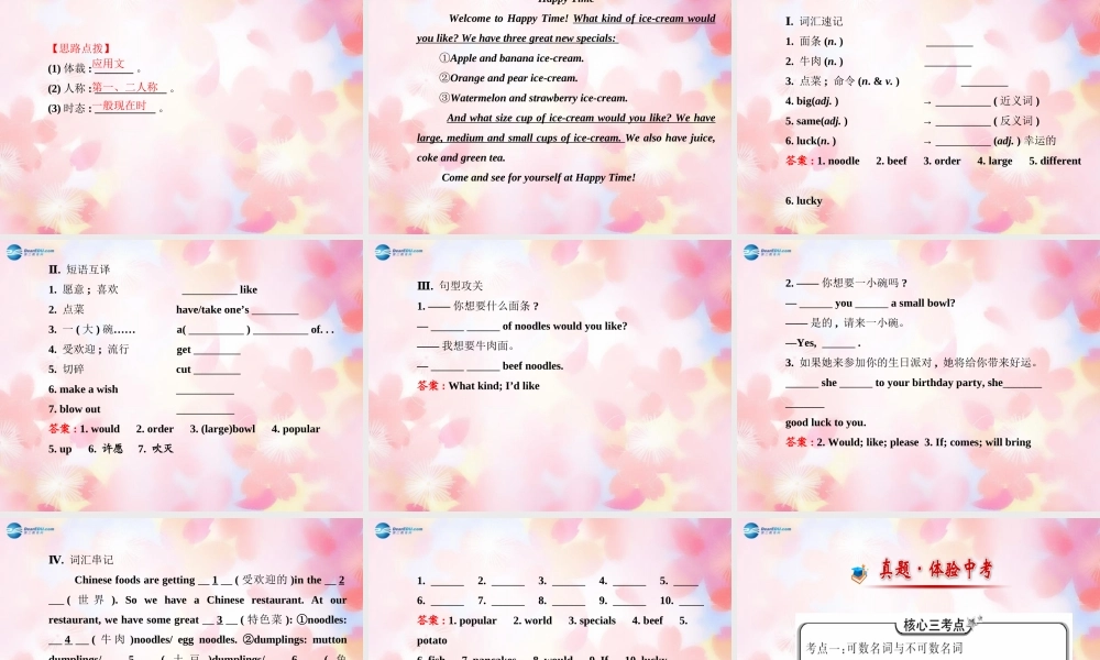 【金榜学案】Unit 10 I’d like some noodles阶段专题复习课件.ppt