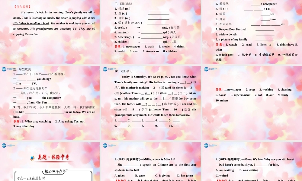 【金榜学案】Unit 6 I’m watching TV阶段专题复习课件.ppt