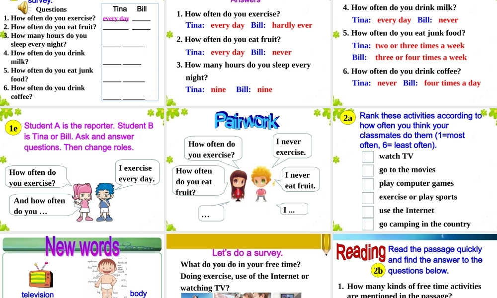 【金识源】八年级英语上册 Unit 2 How often do you exercise？（第3课时）课件.ppt