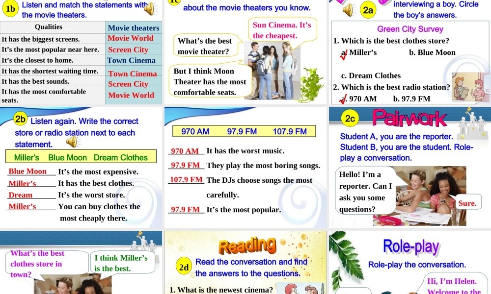 【金识源】八年级英语上册 Unit 4 What’s the best movie theater？（第1课时）课件.ppt