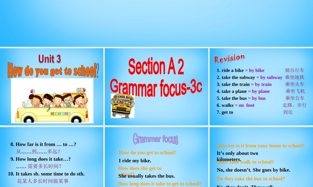【陕西省】Unit 3 Unit 3 How do you get to school课件1.ppt