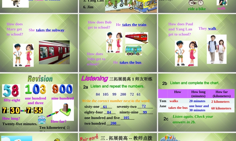 【黑龙江】《Unit 3 How do you get to school Section A（1a-2e）》课件.ppt