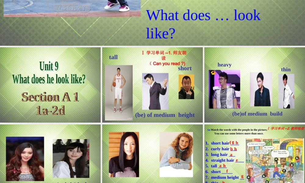 【黑龙江】《Unit 9 What does he look like Period 1》课件.ppt