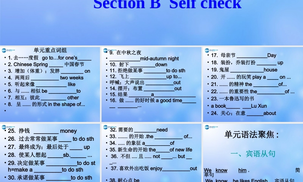 九年级英语全册 Unit 2 I think that mooncakes are delicious！Section B selfcheck课件 （新版）人教新目标版.ppt